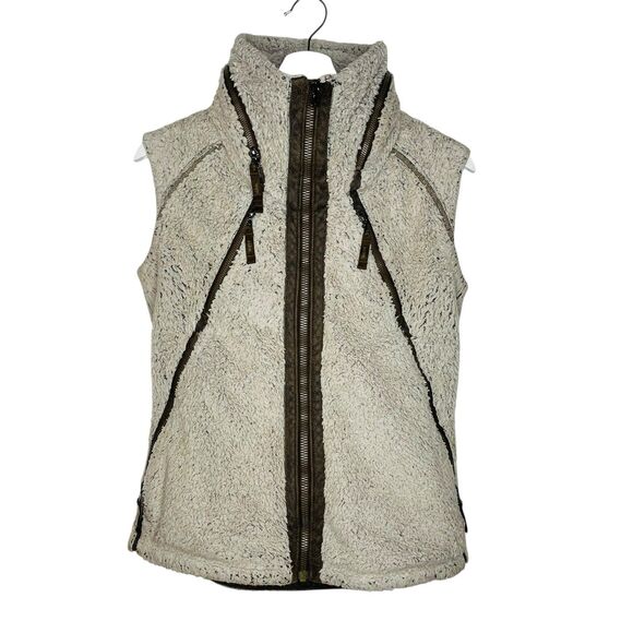 KUHL PRISM Fleece Jacket Vest Women’s Medium Beige Hooded Flight Stone - Picture 1 of 6
